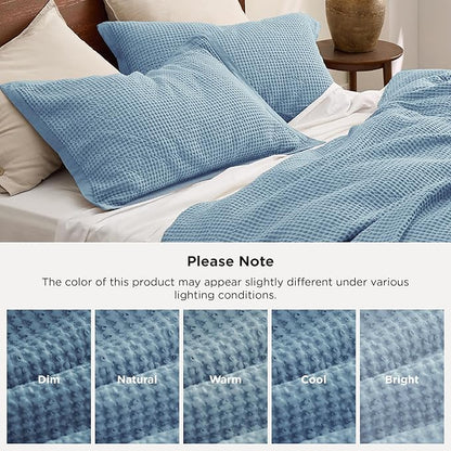 Bedsure Cotton Duvet Cover Queen - 100% Cotton Waffle Weave Grey Blue Duvet Cover Queen Size, GentleSoft™ and Breathable Bedding Set for All Season, 3 Pieces, 90"x90"