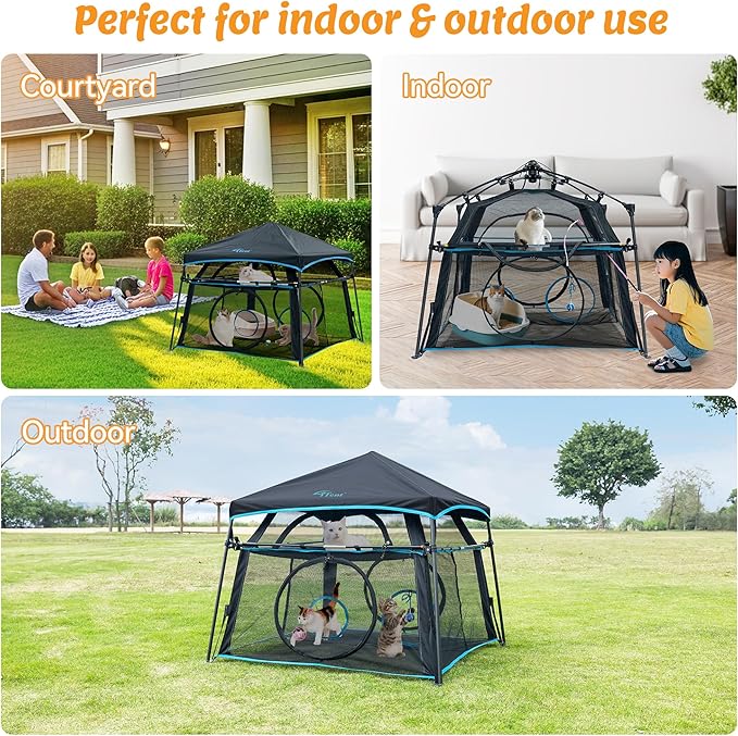 Cat Enclosure and Cat Tower Tent with Two Styles of canopiesfor Indoor and Outdoor,X-Large Outdoor Catio, Cat Tent,Portable and Foldable,Two Doors Design can Assemble More Shapes (Patented)-Mewly Pet