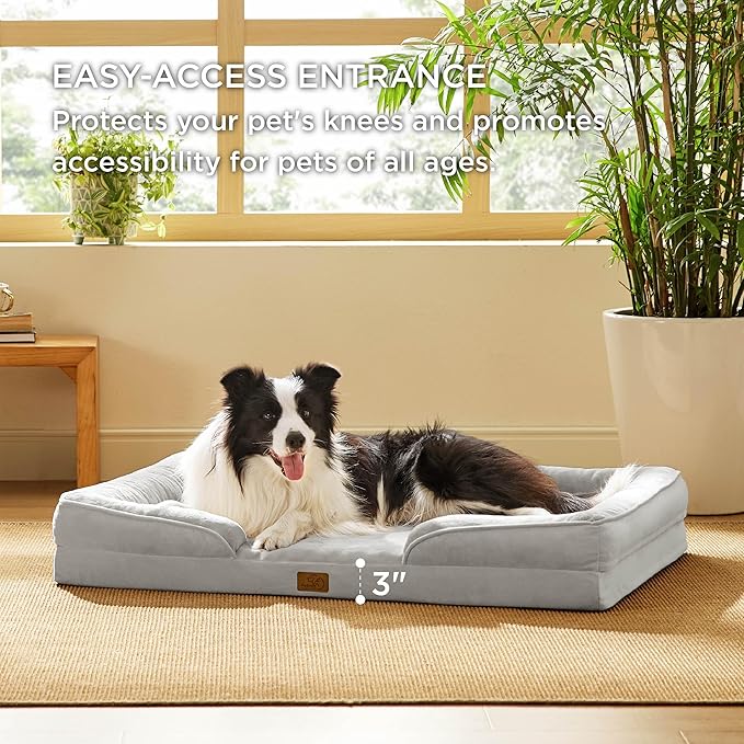 Bedsure Orthopedic Dog Beds Large Sized Dog - Washable Large Dog Cat Bed Waterproof, Comfort Dogs Couch Sofa with Washable Removable Cover, Pet Bed with Nonskid Bottom, Light Grey, 35"-Mewly Pet