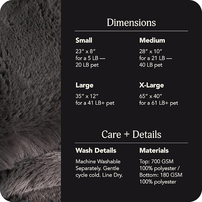 UnHide Floof Pet Bed - Medium (28" x 10") - Extra Soft Dog Bed - Removable Faux Fur Cover - Machine Washable - Helps Ease Pet Anxiety & Provides The Perfect Sleep - Charcoal Charlie-Mewly Pet