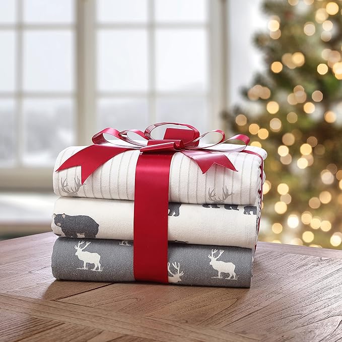 Eddie Bauer - Sheets, Cotton Flannel Bedding Set, Brushed for Extra Softness, Cozy Home Decor (Beacon Hill Ivory, King)