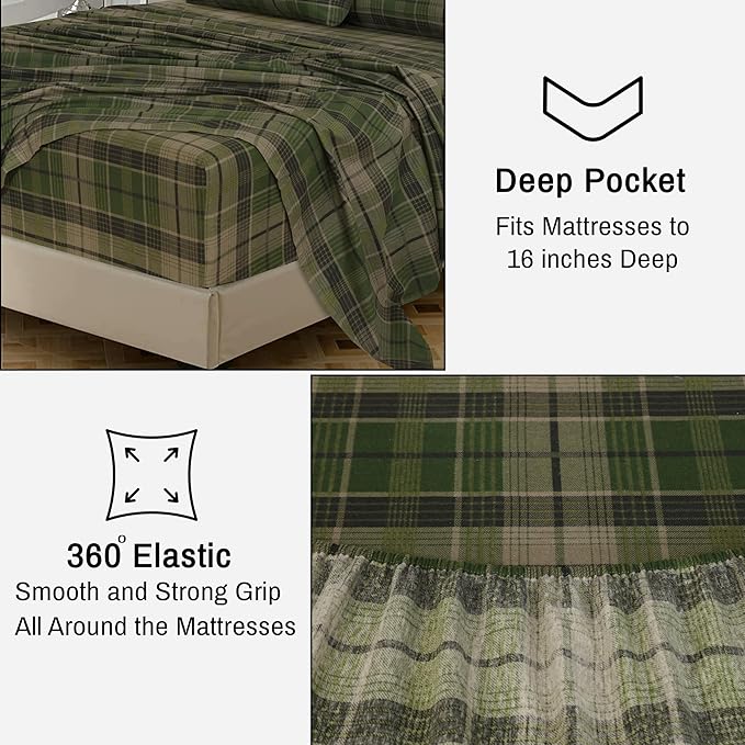 RUVANTI Flannel Sheets Twin Size - 100% Cotton Double Brushed Twin Sheets Set, Deep Pockets 16 Inches, All Seasons Breathable & Extra Soft Bed Sheets, Warm & Cozy, 3 Piece, DNA Plaid