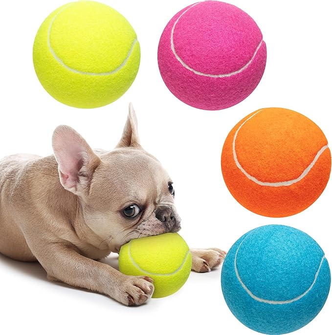 Large Dog Tennis Balls 4-Pack, 4 inch Interactive Big Dog Toy Ball for Small Medium Large Dogs, Dog Toys for Outdoor/Indoor Sports, Fetch, Training & Play-Mewly Pet