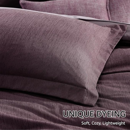 Monbix Oversized Queen Comforter Set - 7 Pieces Cationic Dyeing Italian Plum Bed in a Bag Bedding Sets with Comforter, Sheets, Pillowcases & Shams, Reversible Bedding Comforters Sets