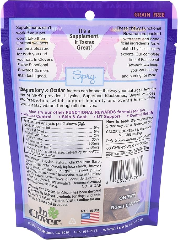 Spry Daily Respiratory and Ocular Support Soft Chews for Cats, with L-Lysine, Superfoods, and Prebiotics for a Strong Immune System, 2.1 oz. (60 count)-Mewly Pet