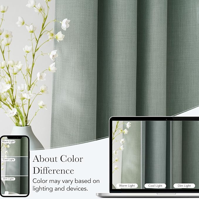 NICETOWN Short Faux Linen Sage Green Blackout Curtains 63 inches Long for Kitchen - Privacy Panels for Living Room Bedroom, Modern Farmhouse Style Easy Care Grommet Top, 2 Panels, W42 by L63