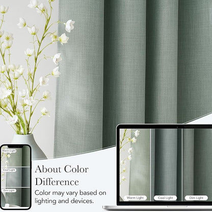 NICETOWN Short Faux Linen Sage Green Blackout Curtains 63 inches Long for Kitchen - Privacy Panels for Living Room Bedroom, Modern Farmhouse Style Easy Care Grommet Top, 2 Panels, W42 by L63