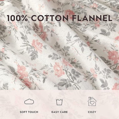 Laura Ashley - Flannel Sheets Twin Size, Anti-Pilling & Wrinkle Resistant Cotton, Touchably Soft for All-Season Comfort - Bed Sheets with Matching Pillowcase & Fitted Sheet (Rosalie Grey)