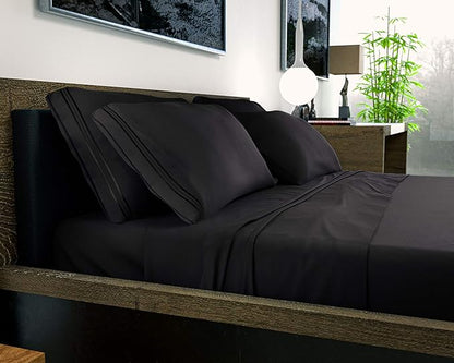 DREAMCARE California King Sheet Sets – 6 pcs Cooling Bed Sheets – up to 21” Deep Cal King Sheets – 2500 Supreme Collection – Extra Soft 100% Brushed Microfiber Hotel Luxury with Side Pocket – Black