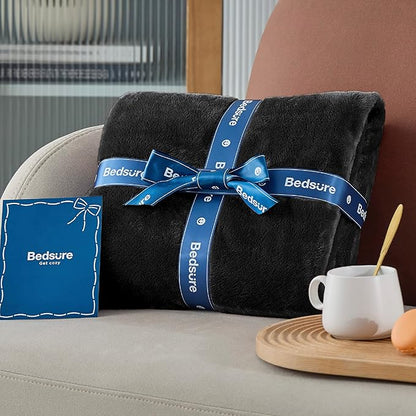 Bedsure GentleSoft Fleece Throw XL Blanket Black - 300GSM Soft Lightweight Plush Cozy Blankets for Bed, Sofa, Couch, Travel, Camping, 50x70 inches