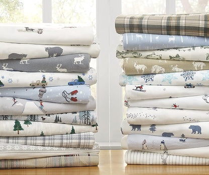 Eddie Bauer - King Sheets, Cotton Flannel Bedding Set, Brushed For Extra Softness, Cozy Home Decor (Birch Forest, King)