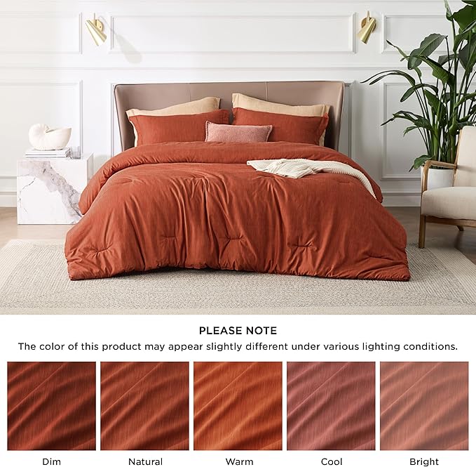 Bedsure Full Comforter Set - Burnt Orange Soft Bedding for All Seasons, Cationic Dyed Bed Set, 3 Pieces, 1 Full Size Comforter (82"x86") and 2 Pillow Shams (20"x26"+2")