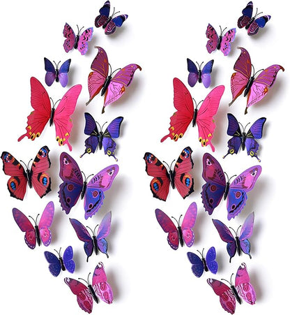 24pcs 3D Vivid Special Man-Made Lively Butterfly Art DIY Decor Wall Stickers Decals Nursery Decoration, Bathroom Décor, Office Décor, 3D Wall Art, 3D Crafts for Wall Art Kids Room Bedroom