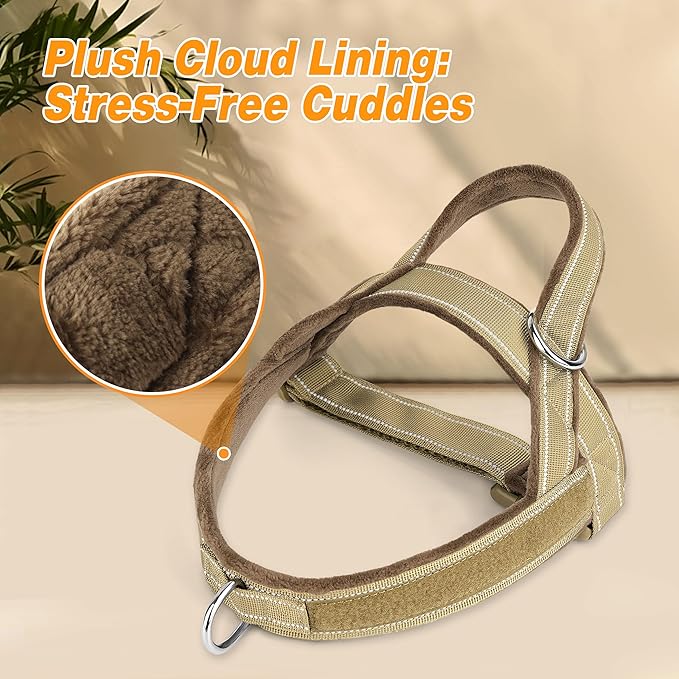 Forestpaw No Pull Dog Harness - Soft Flannel Padded Tactical Dog Vest Harness with Quick Release Buckle, Adjustable Reflective Pet Harness for Large Dogs Walking Training,Brown XL-Mewly Pet