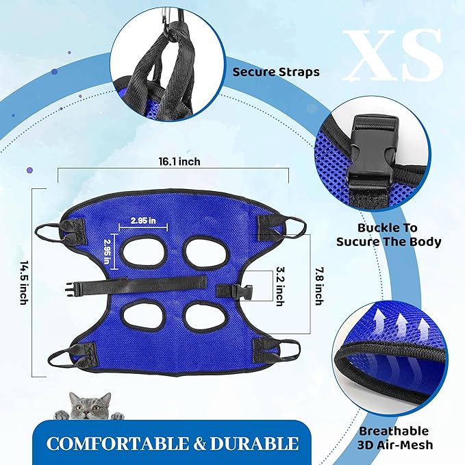 PatiencET Dog Grooming Hammock, Pet Grooming Hammock for Cats & Dogs, Dog Holder for Nail Trimming, Cat Sling for Nail Trimming with Nail Clippers/Trimmer, Nail File, Pet Comb(XS)-Mewly Pet