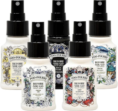 Poo-Pourri Set - Includes Original Citrus, Fresh Sea Salt, Fresh Air, Ship Happens, and Royal Flush 1.4 Ounce Bottles