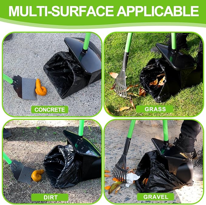 LANNEY Pooper Scooper - 38" Long Adjustable Metal Handle Dog Pooper Scooper Swivel Bin & Rake & Spade with 50 Bags Attachment, Portable Heavy Duty Dog Poop Scooper for Yard Dogs Large Medium Small-Mewly Pet