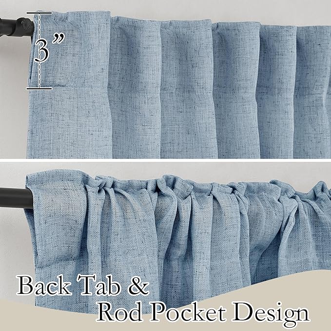 RYB HOME Semi Sheer Curtains for Small Window Doorway, Thick Linen Burlap Half Privacy Machine Washable Natural for Cafe Kitchen Glass Door, W 52 x L 45 inch, 2 Pcs, Dusty Blue