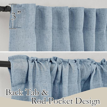 RYB HOME Semi Sheer Curtains for Small Window Doorway, Thick Linen Burlap Half Privacy Machine Washable Natural for Cafe Kitchen Glass Door, W 52 x L 45 inch, 2 Pcs, Dusty Blue