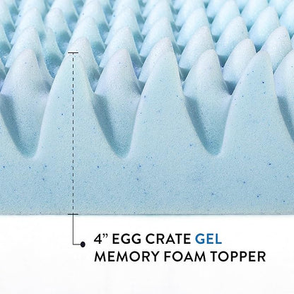 Best Price Mattress 4 Inch Egg Crate Memory Foam Mattress Topper with Cooling Gel Infusion, CertiPUR-US Certified, Dorm Essentials, TwinXL, Light Blue