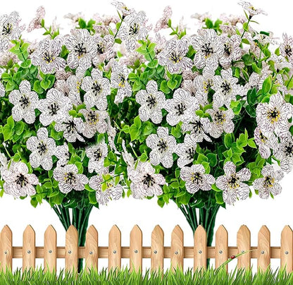 Artificial Flowers for Outdoors Fake Plants - 16 Bundles Faux Outside Greenery Boxwood UV Resistant No Fade Plastic Shrubs Fall Decor Farmhouse Home Garden Mums (White)