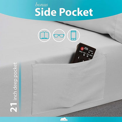 DREAMCARE King Size Sheets Set – 6 pcs Cooling Bed Sheets – up to 21” Deep Pocket King Sheet Set – 2500 Supreme Collection – Extra Soft 100% Brushed Microfiber Hotel Luxury with Side Pocket – L Gray