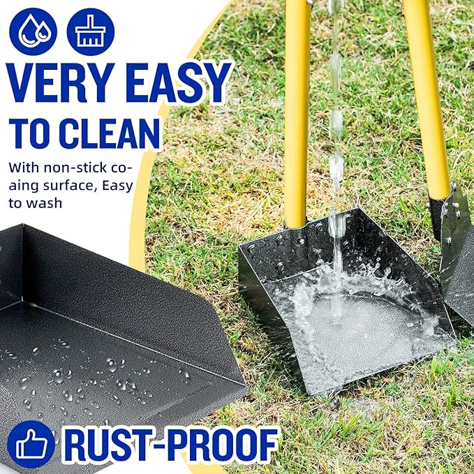 Dog Pooper Scooper,Tray and Spade Set Poop Scooper for Dogs, Adjustable Long Handle Metal Pooper Scooper with Bin for Pet Waste Removal, No Bending Clean Up for Medium and Large Dogs-Mewly Pet