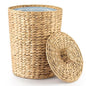 4 Gallons Wicker Waste Basket - Water Hyacinth Bathroom Garbage Can with a Lid - Bathroom Trash Can Boho Style - Wicker Trash Can with Lid for Household, Kitchen - Removable Liner, Iron Frame