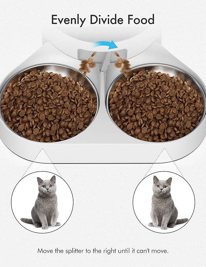 PETLIBRO Pet Food Splitter with Stainless Steel Bowls, Automatic Cat Feeder Bowls for Two Cats or Dogs, Suitable for PETLIBRO Automatic Cat Feeder PLAF005, PLAF006, PLAF103, PLAF203, White-Mewly Pet