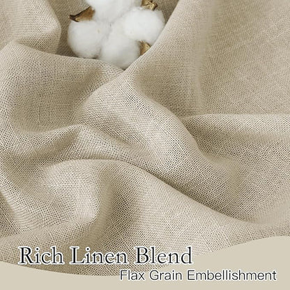 RYB HOME Linen Curtains Light Filtering Semi Sheer - Natural Breathable Burlap for Living Room Bedroom Privacy Window Treatments with Vertical Texture, W 60 x L 90 inches, Beige, 1 Panel