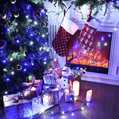 Brizled Blue & White Christmas Lights, 33ft 100 LED 5MM Wide Angle Christmas Lights, Mini String Lights Connectable, UL Listed Xmas Tree Light for Indoor Outdoor Holiday Party Decor, Green Wire