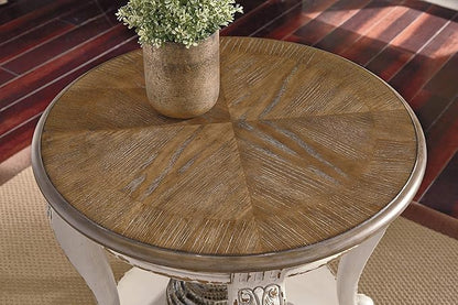 Signature Design by Ashley Realyn French Country Round End Table Two-Tone Accent Table – Chipped White