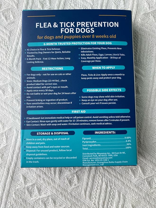 Flea and Tick Prevention for Dogs, 6-Month Supply Dog Flea and Tick Treatment Drops, Topical Fast-Acting Dog Treatment for Medium Dogs Up to 23 to 44 lbs-Mewly Pet