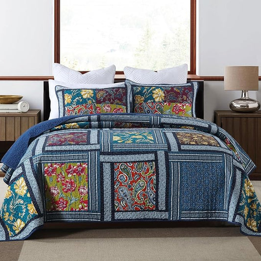 Secgo King Comforter Set for Bed - 100% Cotton Quilts Queen Size, Black Bedspreads (96 * 104 Inch) with 2 Pillow Shams
