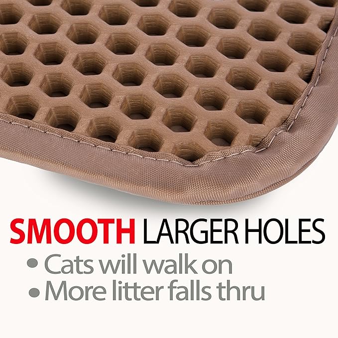 iPrimio Large Cat Litter Trapper Mat w/ Urine/Waterproof Layer - Larger Holes w/ Urine Puppy Pad Option - Cat Litter Mat, Light and Soft (Brown Color)-Mewly Pet