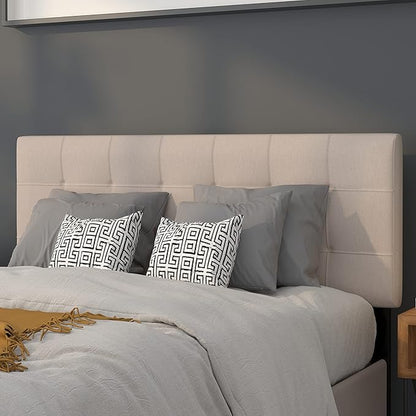Flash Furniture Bedford Box Stitch Tufted Upholstered Full Size Headboard in Beige Fabric