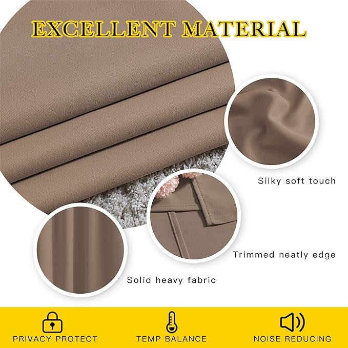 NICETOWN Bedroom Blackout 110 inch Curtains for Sliding Glass Door, Grommet Thermal Insulated Solid Window Treatments Sound Reducing for Living Room, W66 x L110, Cappuccino, Set of 2