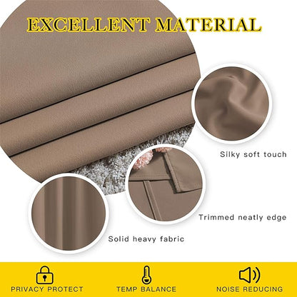NICETOWN Blackout Kitchen Short Window Curtains 36 inch Length, Thermal Insulated Solid Grommet Window Treatments for Cafe, Cappuccino, 2 Panels, W52 x L36