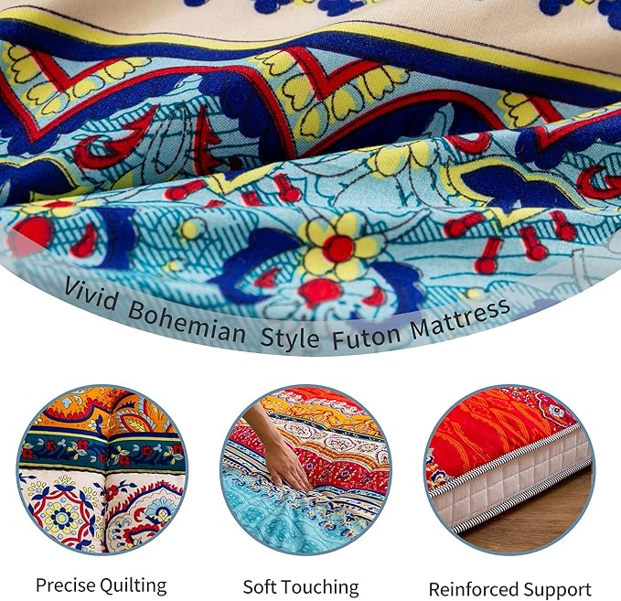 MAXYOYO Full Size Futon Floor Mattress Shikibuton Sleeping Mats for Adults, Floor Futon with High-Density Foam, Portable Mattress for Living Room, Guest Room, Bohemian A