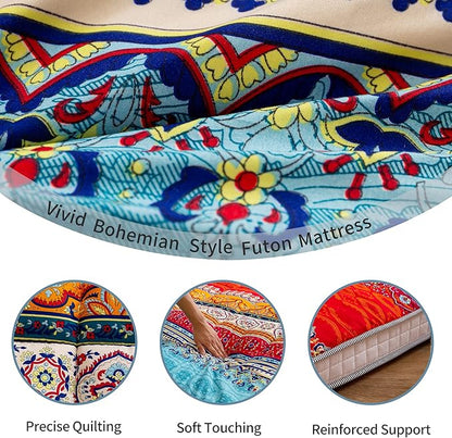 MAXYOYO Full Size Futon Floor Mattress Shikibuton Sleeping Mats for Adults, Floor Futon with High-Density Foam, Portable Mattress for Living Room, Guest Room, Bohemian A