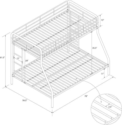 DHP Dusty Metal Bunk Bed with Secured Ladders, Twin/Full, Black