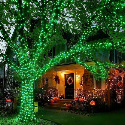 66Ft 200LED Green Christmas Tree Lights Plug in,Connectable Green HalloweenLights,8 Modes String Lights Indoor Outdoor for Party Bedroom Garden Decor (Clear Wire)