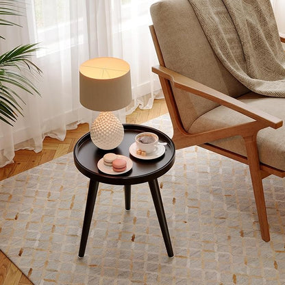 Apicizon Black Round Side Table, Tray Nightstand Sofa Coffee End Table for Living Room, Bedroom, Small Spaces, Easy Assembly Bedside Table, 15 x 18 Inches, Black