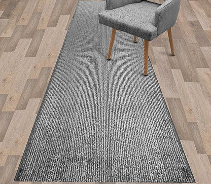 Custom Cut Non-Slip Hallway Runner Rug – 31" Wide, Modern Stripe Grey, 8 Ft Long