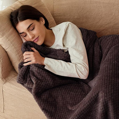 Exclusivo Mezcla Fleece Bed Blanket Twin Size, Super Soft and Warm Blankets for Couch, Sofa and Bed Waffle Textured, Cozy, Fuzzy and Lightweight (Coffee, 90x66 Inches)