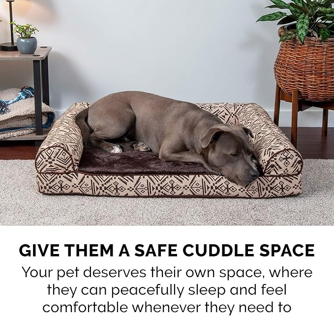 FurHaven Soft, Orthopedic Foam Sofa Dog Bed with Washable & Removable Cover - Plush/Woven - Desert Brown, Dogs Up to 35 lbs - Medium-Mewly Pet