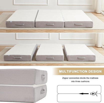 Folding Mattress, 6 Inch Memory Foam Tri-fold Mattress with Breathable & Washable Bamboo Fiber Fabric Cover, Foldable Guest Bed for Camping, Road Trip, Queen