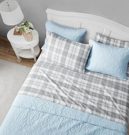 Laura Ashley - Flannel Sheets Twin Size, Anti-Pilling & Wrinkle Resistant Cotton, Touchably Soft for All-Season Comfort - Bed Sheets with Matching Pillowcases & Fitted Sheet (Mulholland Plaid Grey)