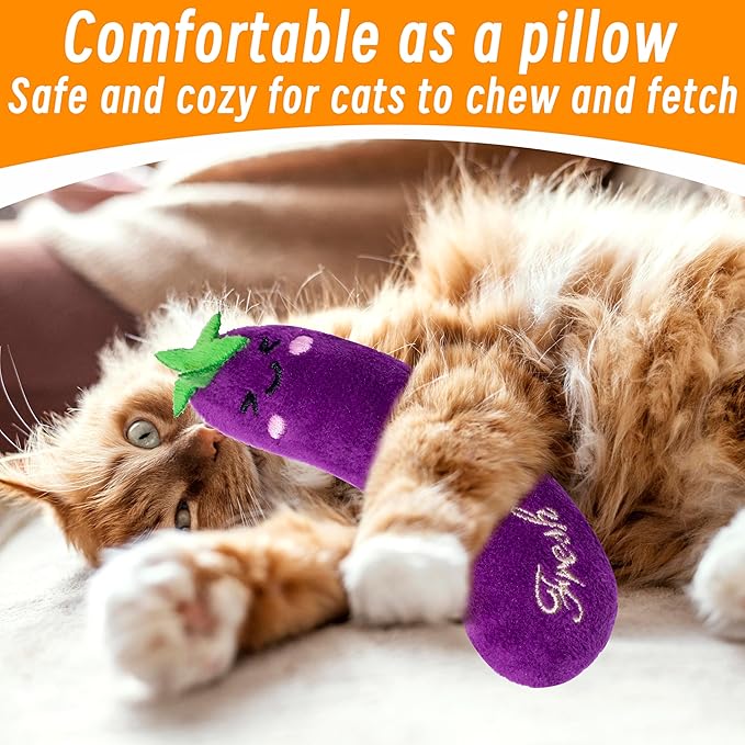 Catnip Toys for Indoor Cats, 5 Pack Cat Toys for Cats, Fluffy Catnip Toys for Chewing Playing, Interactive Kitten Toys, Catnip Filled Kitty Chew Teething Toys, Cat Chew Toys, Vegetable,5 pcs-Mewly Pet