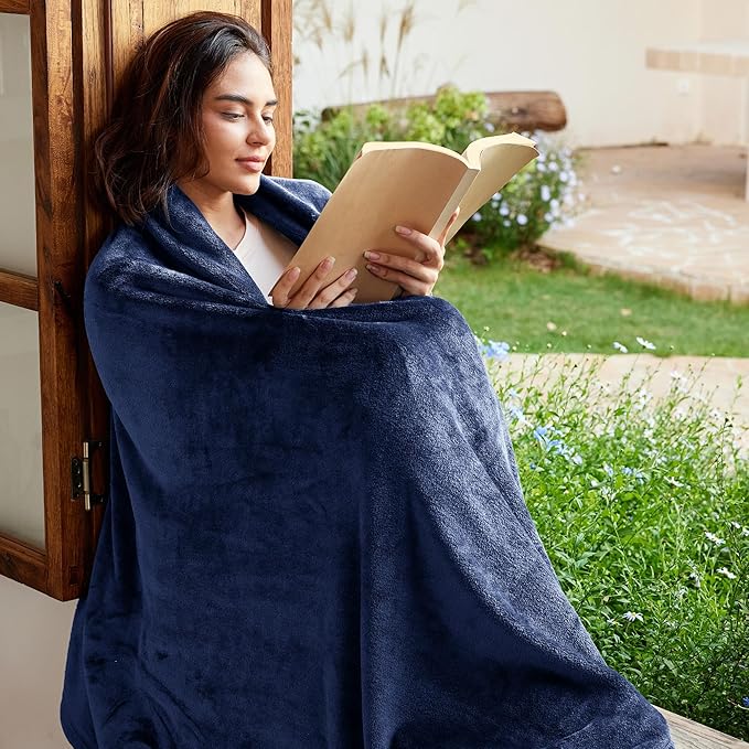 Exclusivo Mezcla Fleece Throw Blanket for Couch, Sofa, 300GSM Super Soft and Warm Blankets Navy Blue Throw All Season Use, Cozy, Plush, Lightweight, 50x60 Inches